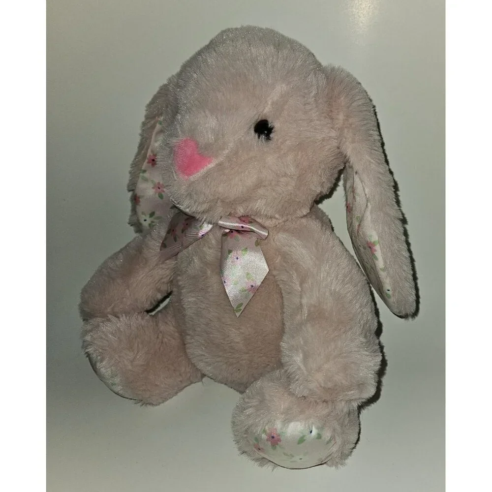 Pink Bunny Rabbit Plush Floral Ears Bow Easter Stuffed Toy Inter-American 2024